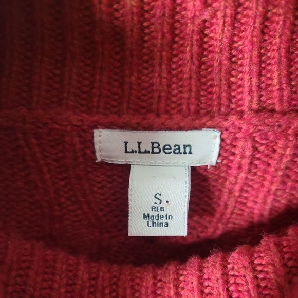 LL Bean Pullover Sweater Women Sm Burgandy Turtleneck Cable Knit Chunky 60% Wool - Picture 6 of 8